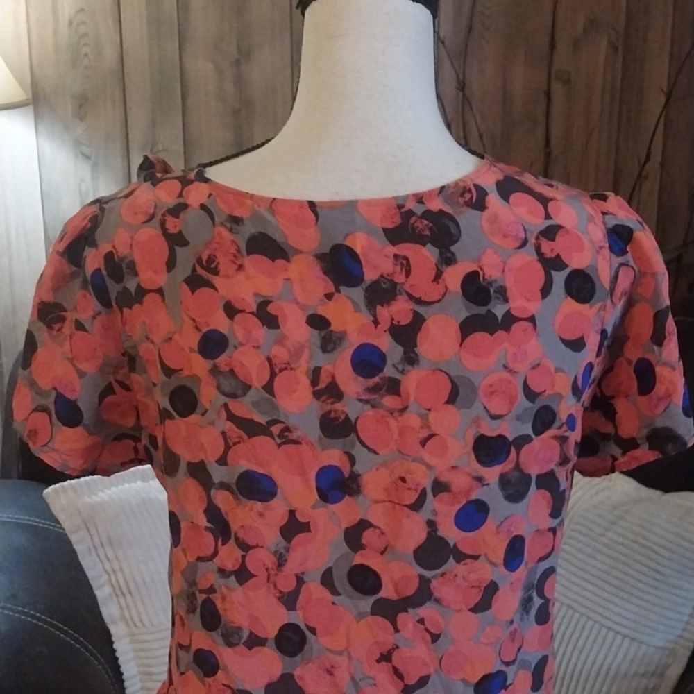 Anthropologie HD IN PARIS Silk Spotted Ruffle Flounce Peplum Short Sleeve - Picture 6 of 9